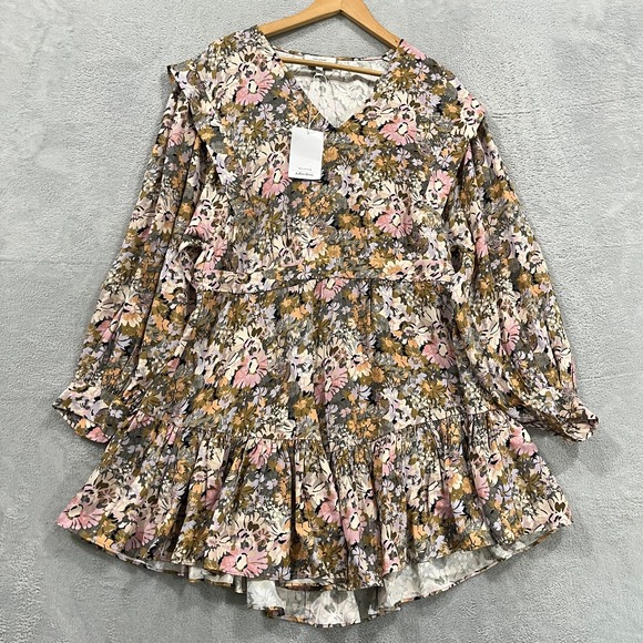 Paris Atelier + Other Stories Dress L Womens V Neck Midi Ruffle Belt Boho Floral - Picture 1 of 12